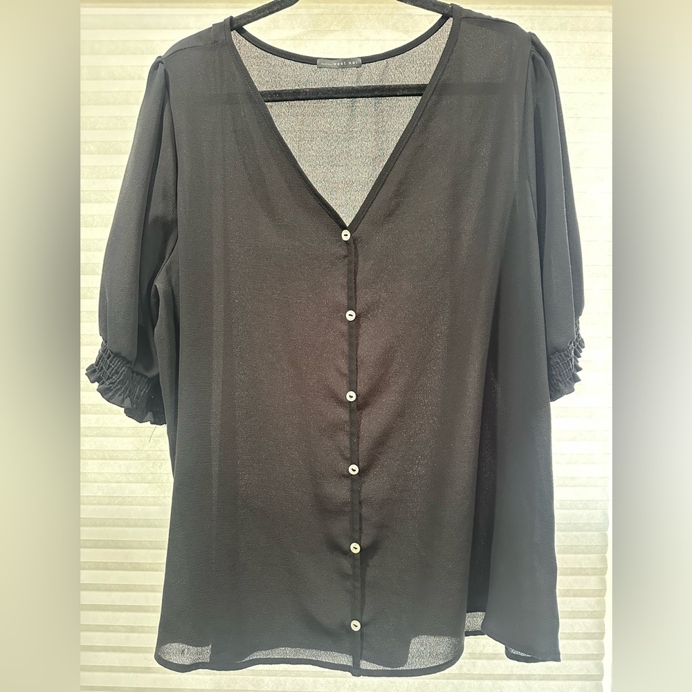 West Kei Black Faux Button-Down Blouse